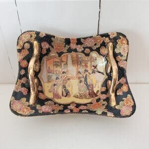 Satsuma Geisha Floral Gilded Moriage Serving Bowl Earthenware Pottery